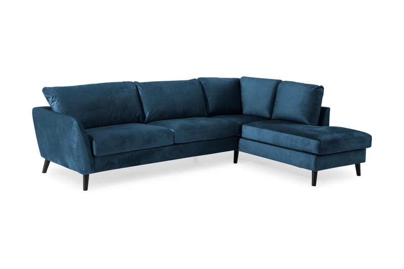 Trend 4-seters Høyrevendt L-formet Sjeselongsofa i Fløyel - Blå - Møbler - Sofaer - Sofa med sjeselong