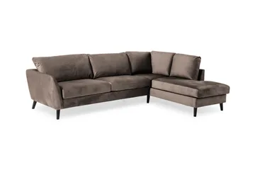 Trend 4-seters Høyrevendt L-formet Sjeselongsofa i Fløyel - Brun - Møbler - Sofaer - Sofa med sjeselong