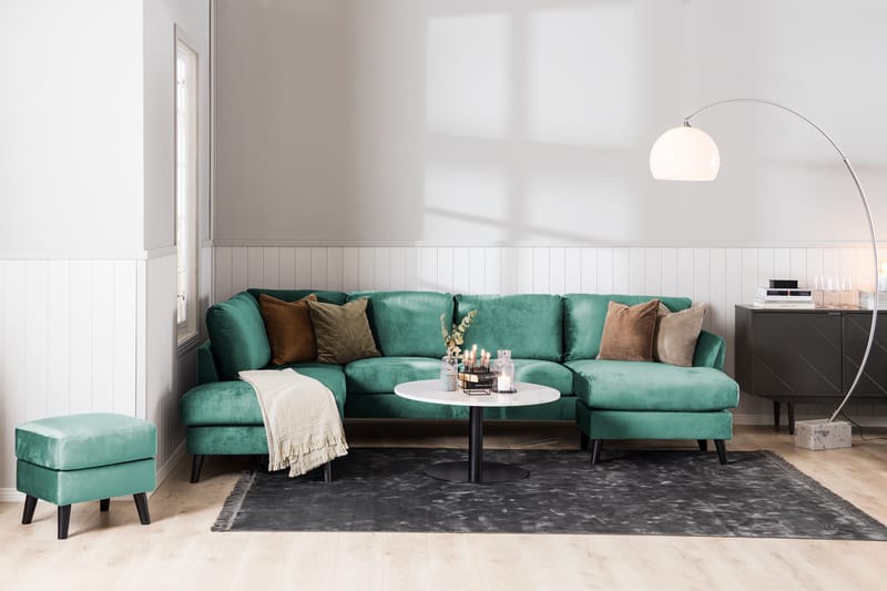 Trend 4-seters Høyrevendt L-formet Sjeselongsofa i Fløyel - Grønn - Møbler - Sofaer - Sofa med sjeselong