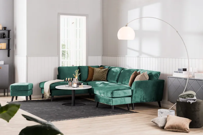 Trend 4-seters Høyrevendt L-formet Sjeselongsofa i Fløyel - Grønn - Møbler - Sofaer - Sofa med sjeselong