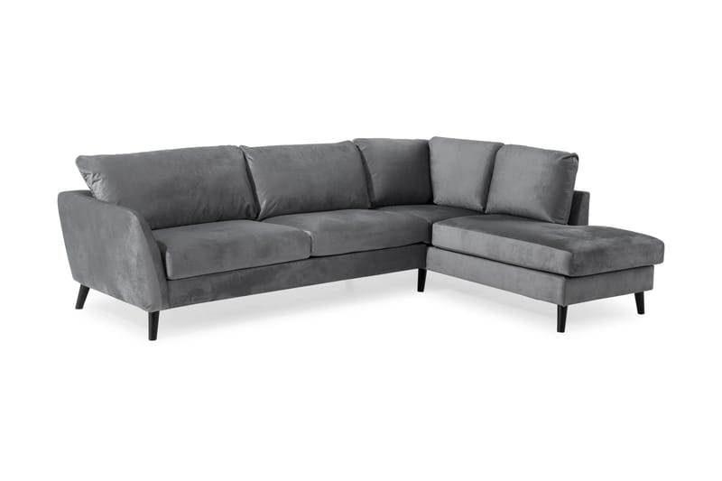 Trend 4-seters Høyrevendt L-formet Sjeselongsofa i Fløyel - Lys grå - Møbler - Sofaer - Sofa med sjeselong