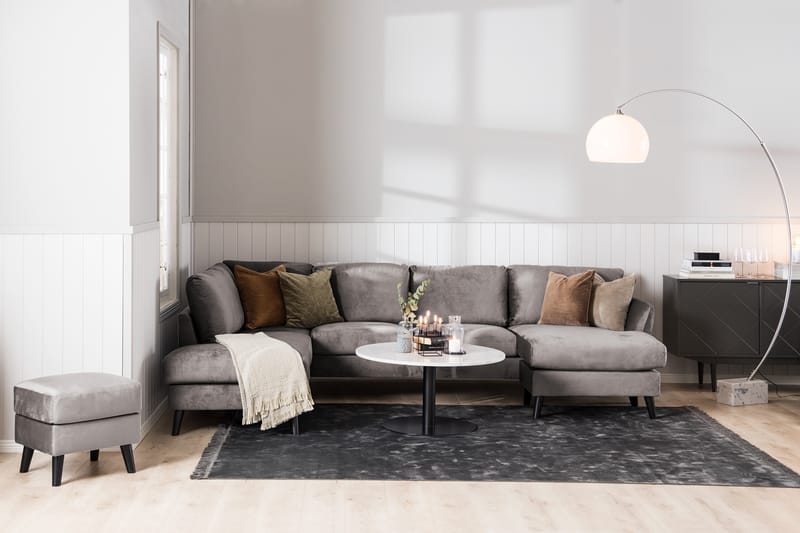 Trend 4-seters Høyrevendt L-formet Sjeselongsofa i Fløyel - Mørk grå - Møbler - Sofaer - Sofa med sjeselong