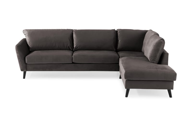Trend 4-seters Høyrevendt L-formet Sjeselongsofa i Fløyel - Mørk grå - Møbler - Sofaer - Sofa med sjeselong