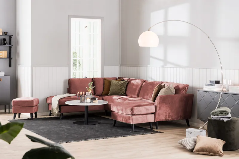 Trend 4-seters Høyrevendt L-formet Sjeselongsofa i Fløyel - Rosa - Møbler - Sofaer - Sofa med sjeselong