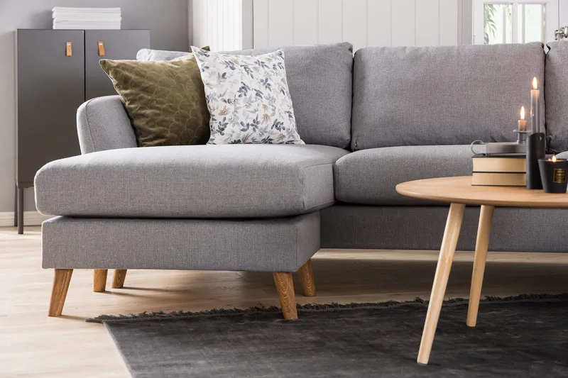 Trend 4-seters Høyrevendt L-formet Sjeselongsofa i Stoff - Grå - Møbler - Sofaer - Sofa med sjeselong
