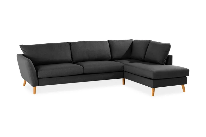 Trend 4-seters Høyrevendt L-formet Sjeselongsofa i Stoff - Svart - Møbler - Sofaer - Sofa med sjeselong