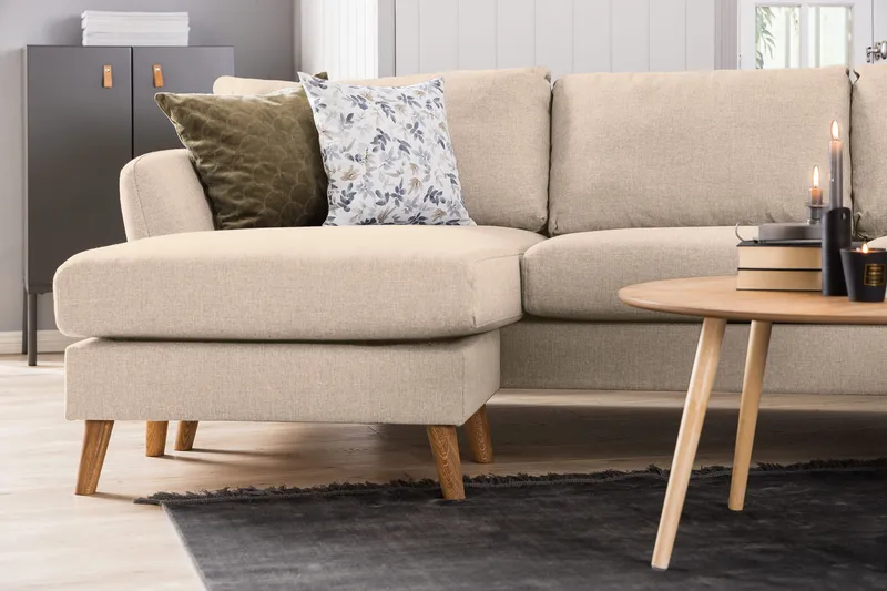 Trend 4-seters Venstrevendt L-formet Divansofa i Stoff - Beige - Møbler - Sofaer - Sofa med sjeselong