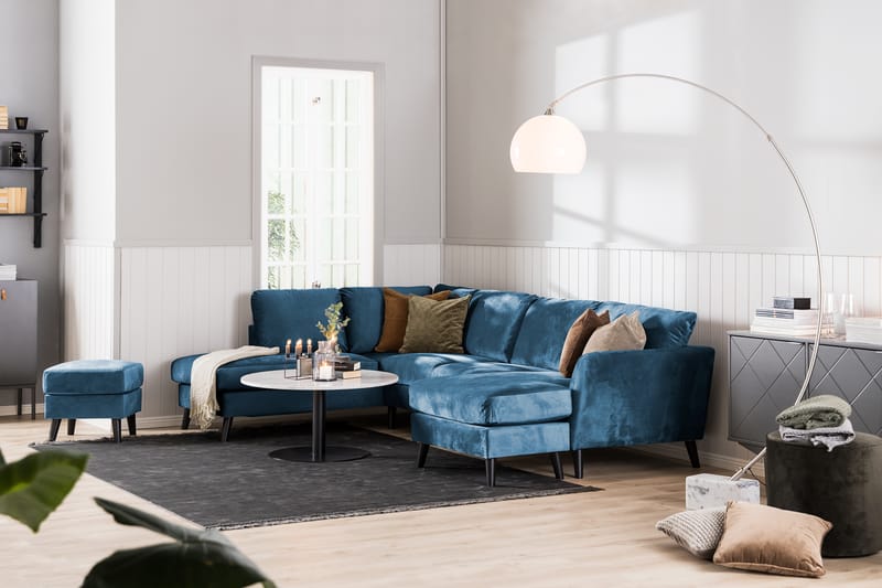 Trend 4-seters Venstrevendt L-formet Sjeselongsofa i Fløyel - Blå - Møbler - Sofaer - Sofa med sjeselong