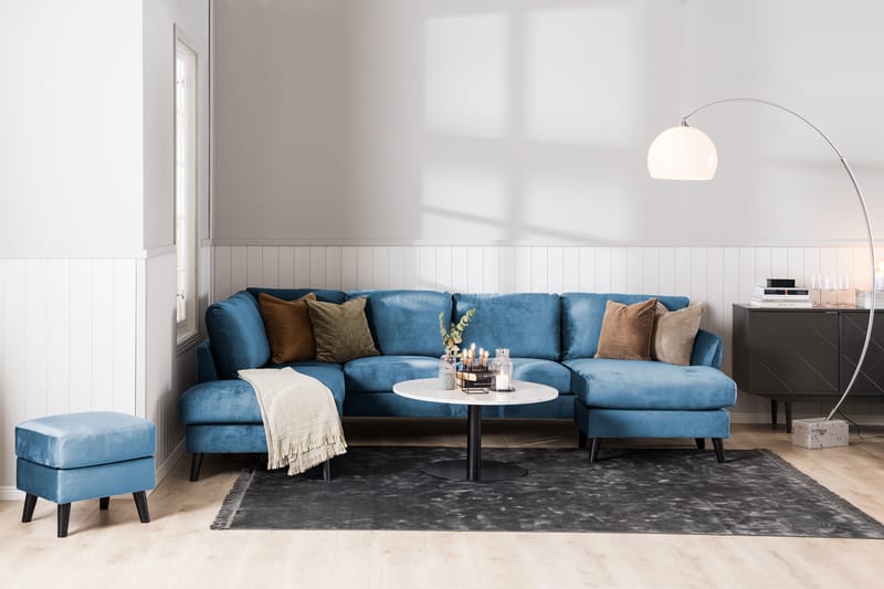 Trend 4-seters Venstrevendt L-formet Sjeselongsofa i Fløyel - Blå - Møbler - Sofaer - Sofa med sjeselong