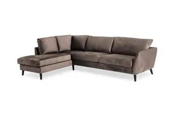 Trend 4-seters Venstrevendt L-formet Sjeselongsofa i Fløyel - Brun - Møbler - Sofaer - Sofa med sjeselong