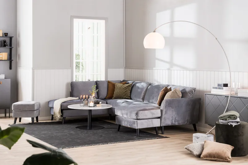 Trend 4-seters Venstrevendt L-formet Sjeselongsofa i Fløyel - Lysegrå - Møbler - Sofaer - Sofa med sjeselong