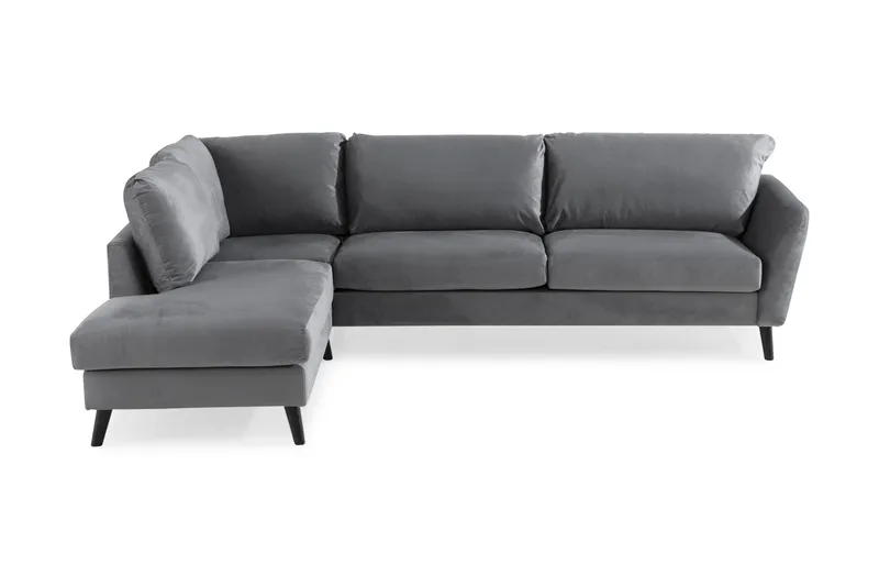 Trend 4-seters Venstrevendt L-formet Sjeselongsofa i Fløyel, Lysegrå