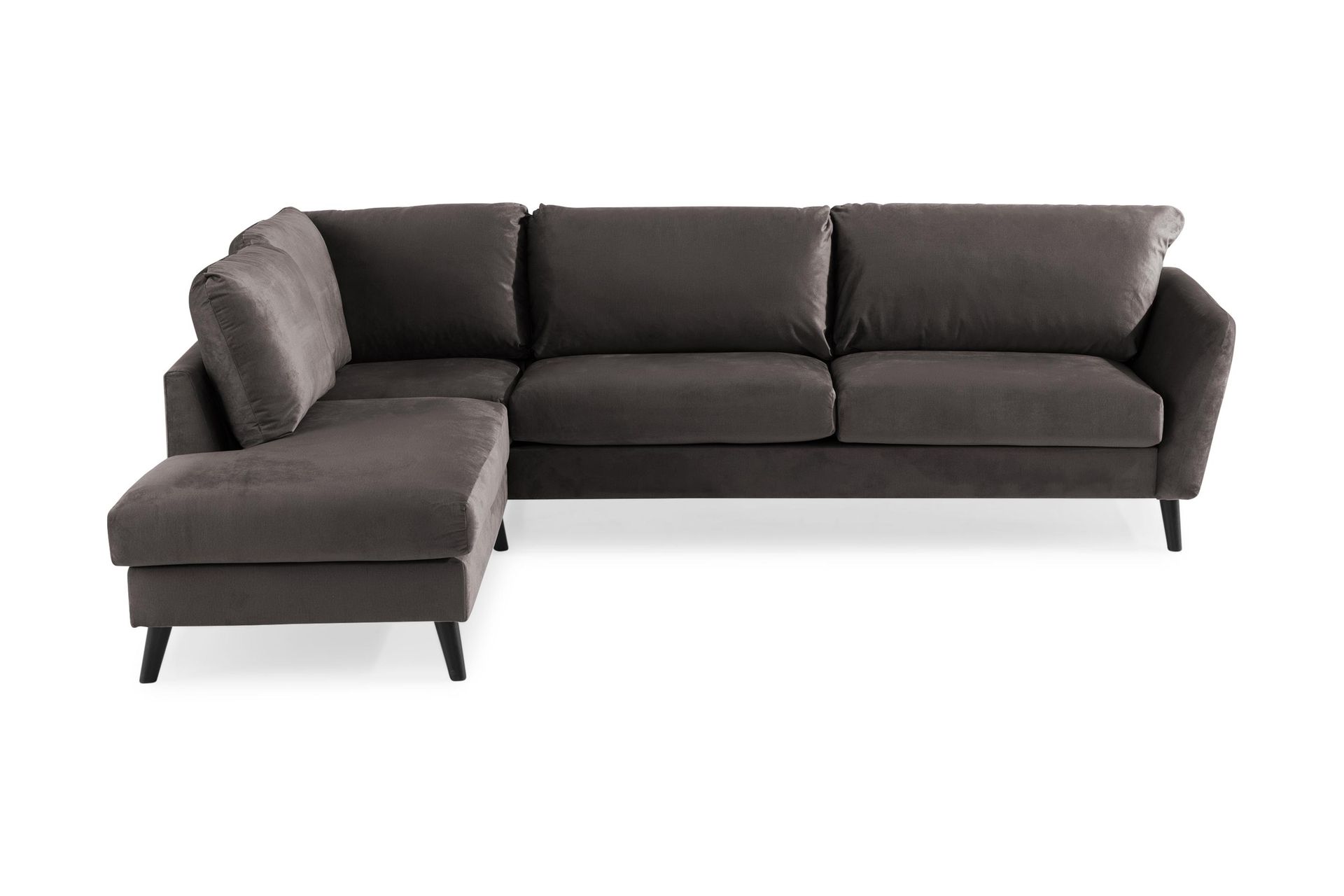 Trend 4-seters Venstrevendt L-formet Sjeselongsofa i Fløyel - Mørk grå - Møbler - Sofaer - Sofa med sjeselong