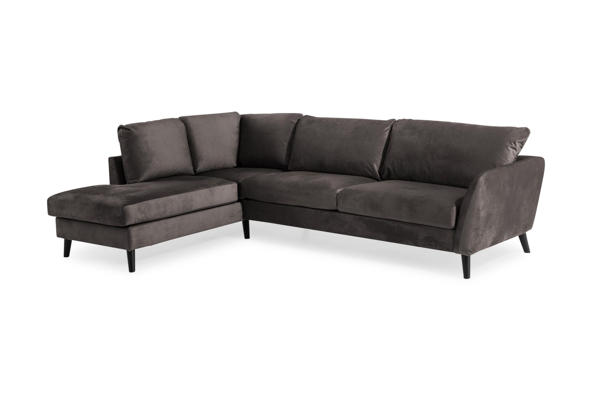 Trend 4-seters Venstrevendt L-formet Sjeselongsofa i Fløyel - Mørk grå - Møbler - Sofaer - Sofa med sjeselong