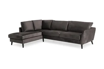 Trend 4-seters Venstrevendt L-formet Sjeselongsofa i Fløyel - Mørkegrå - Møbler - Sofaer - Sofa med sjeselong