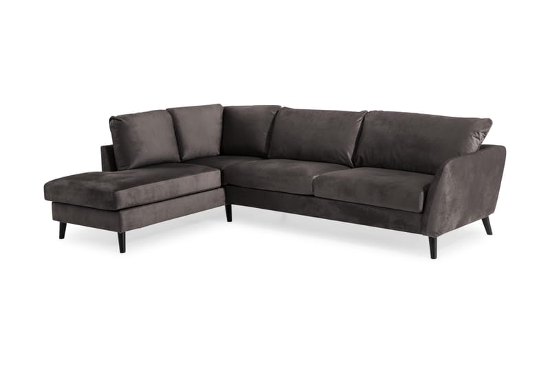 Trend 4-seters Venstrevendt L-formet Sjeselongsofa i Fløyel - Mørkegrå - Møbler - Sofaer - Sofa med sjeselong
