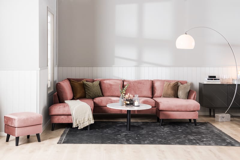 Trend 4-seters Venstrevendt L-formet Sjeselongsofa i Fløyel - Rosa - Møbler - Sofaer - Sofa med sjeselong