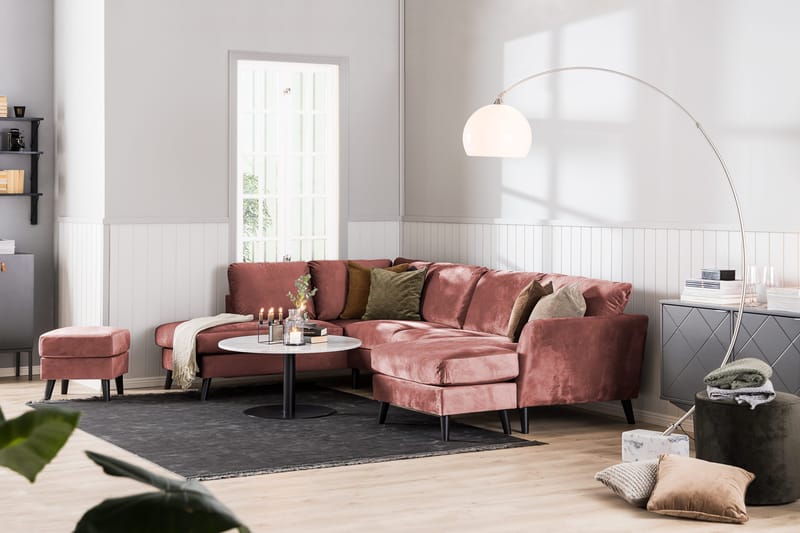 Trend 4-seters Venstrevendt L-formet Sjeselongsofa i Fløyel - Rosa - Møbler - Sofaer - Sofa med sjeselong