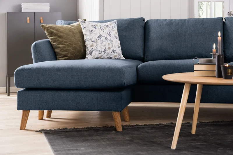 Trend 4-seters Venstrevendt L-formet Sjeselongsofa i Stoff - Blå - Møbler - Sofaer - Sofa med sjeselong
