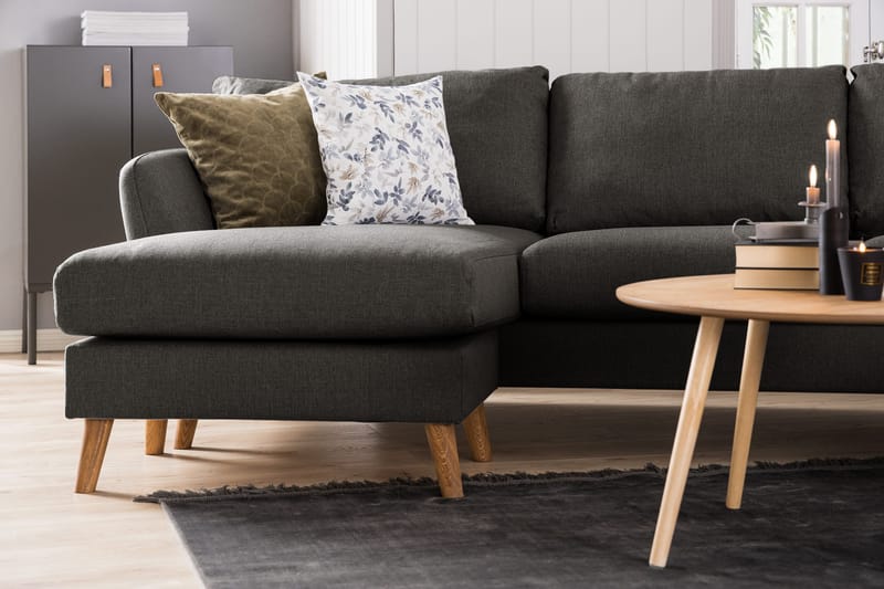Trend 4-seters Venstrevendt L-formet Sjeselongsofa i Stoff - Svart - Møbler - Sofaer - Sofa med sjeselong