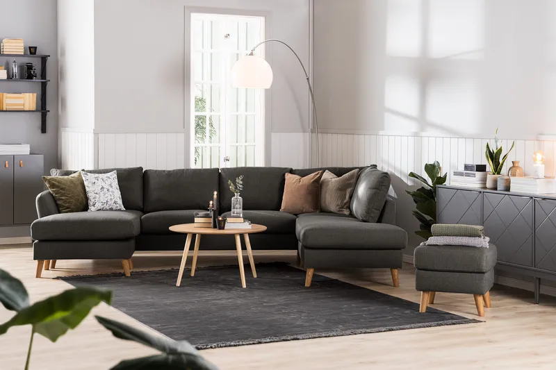 Trend 4-seters Venstrevendt L-formet Sjeselongsofa i Stoff - Svart - Møbler - Sofaer - Sofa med sjeselong