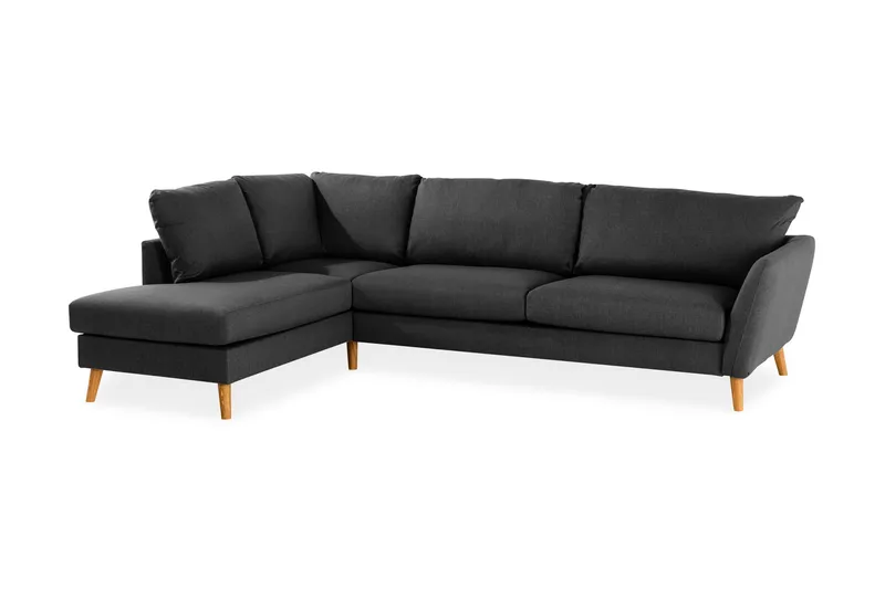 Trend 4-seters Venstrevendt L-formet Sjeselongsofa i Stoff - Svart - Møbler - Sofaer - Sofa med sjeselong
