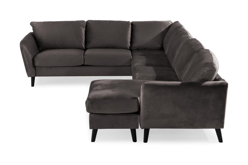 Trend 5-seters Høyrevendt L-formet Hjørnesofa med Divan i Fløyel - Mørkegrå - Møbler - Sofaer - Hjørnesofa - Hjørnesofa med divan