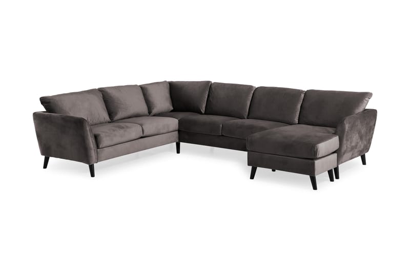 Trend 5-seters Høyrevendt L-formet Hjørnesofa med Divan i Fløyel - Mørkegrå - Møbler - Sofaer - Hjørnesofa - Hjørnesofa med divan