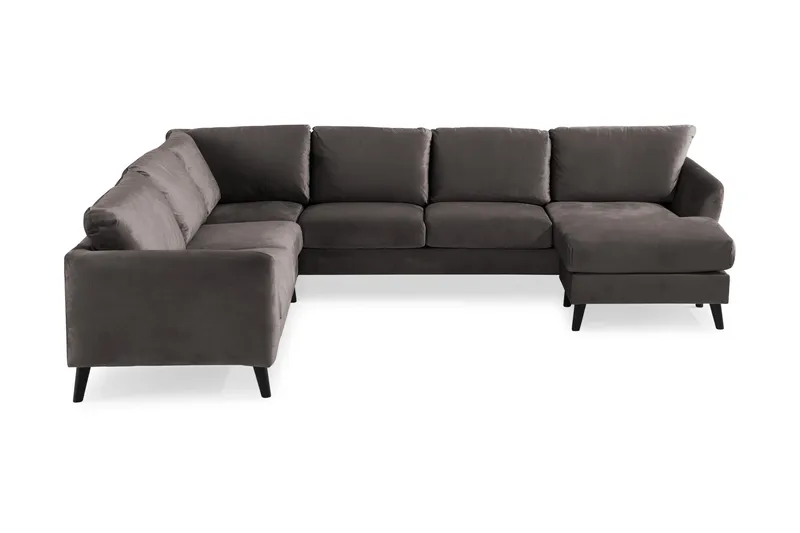 Trend 5-seters Høyrevendt L-formet Hjørnesofa med Divan i Fløyel, Mørkegrå