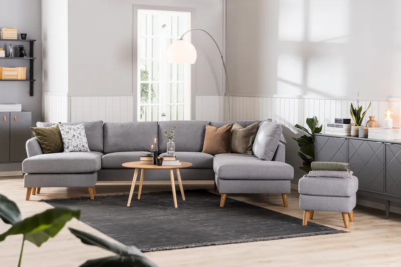 Trend 5-seters Venstrevendt U-formet Hjørnesofa med Divan i Stoff - Grå - Møbler - Sofaer - Hjørnesofa - Hjørnesofa med divan