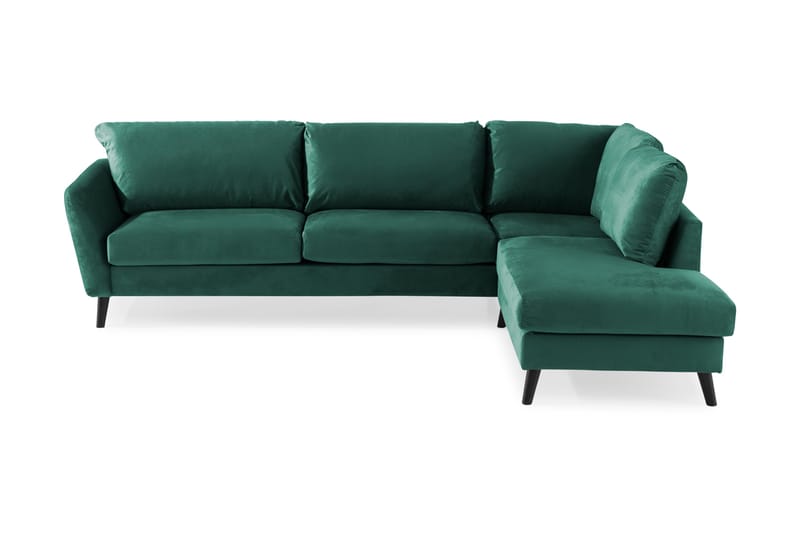 Trend Divansofa 3-seter Høyre Fløyel - Grønn - 3 seters sofa med divan - Sofa med sjeselong - Fløyel sofaer