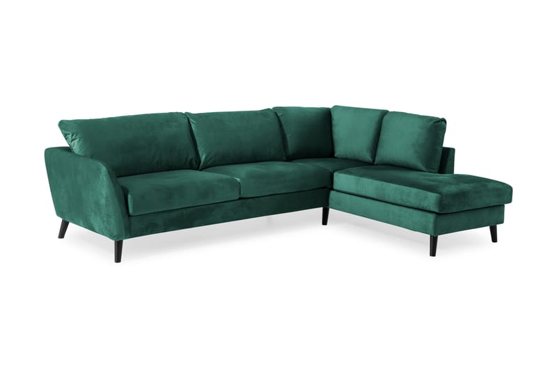Trend Divansofa 3-seter Høyre Fløyel - Grønn - Sofa med sjeselong - Fløyel sofaer - 3 seters sofa med divan