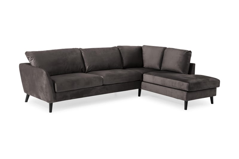 Trend Divansofa 3-seter Høyre Fløyel - Mørkegrå - Sofa med sjeselong - Fløyel sofaer - 3 seters sofa med divan