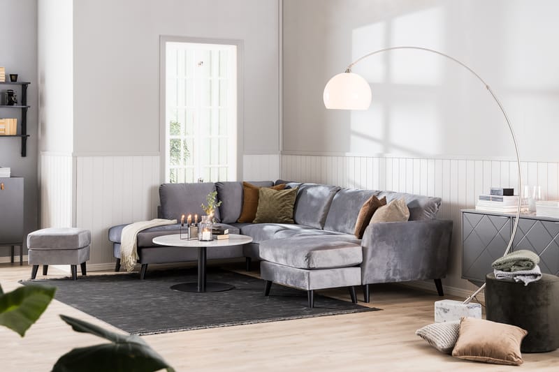 Trend Divansofa 3-seter Venstre Fløyel - Lysegrå - 3 seters sofa med divan - Sofa med sjeselong - Fløyel sofaer