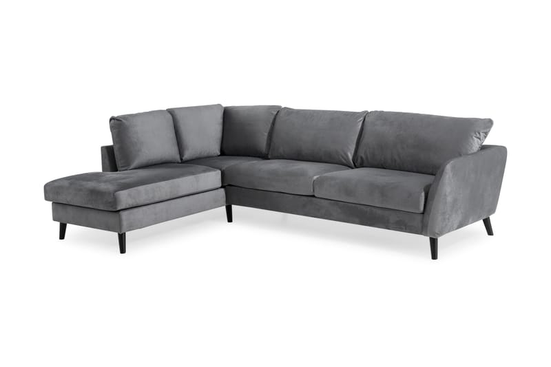 Trend Divansofa 3-seter Venstre Fløyel - Lysegrå - Sofa med sjeselong - Fløyel sofaer - 3 seters sofa med divan