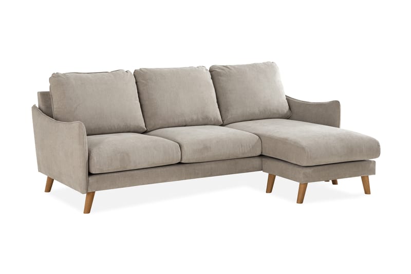 Trend Lyx 3-seter Divansofa Høyre - Beige/Eik - Sofa med sjeselong - 4 seters sofa med divan