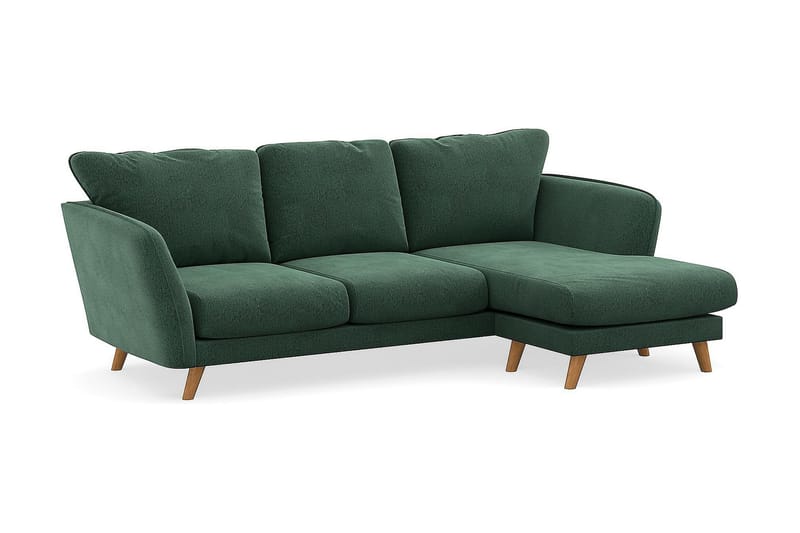 Trend Lyx 3-seter Divansofa Høyre - Grønn Fløyel - Sofa med sjeselong - 4 seters sofa med divan