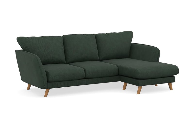 Trend Lyx 3-seter Divansofa Høyre - Mørk grønn Kordfløyel - Sofa med sjeselong - 4 seters sofa med divan