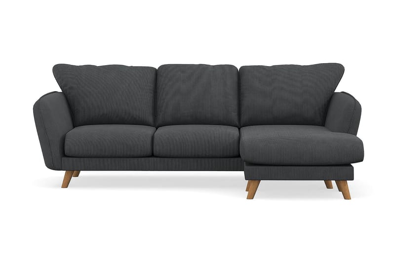 Trend Lyx 3-seter Divansofa Høyre - Mørkegrå Kordfløyel - Sofa med sjeselong - 4 seters sofa med divan
