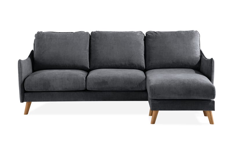 Trend Lyx 3-seter Divansofa Høyre - Mørkegrå/Eik - Sofa med sjeselong - 4 seters sofa med divan