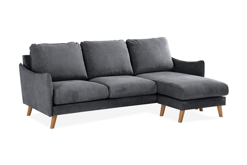 Trend Lyx 3-seter Divansofa Høyre - Mørkegrå/Eik - Sofa med sjeselong - 4 seters sofa med divan
