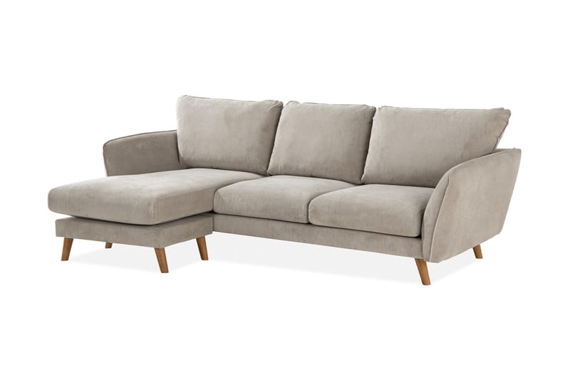 Trend Lyx 3-seter Divansofa Venstre - Beige/Eik - Sofa med sjeselong - 4 seters sofa med divan