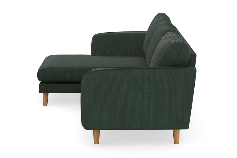 Trend Lyx 3-seter Divansofa Venstre - Mørk grønn Kordfløyel - Sofa med sjeselong - 4 seters sofa med divan