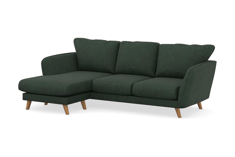 Trend Lyx 3-seter Divansofa Venstre - Mørk grønn Kordfløyel - Sofa med sjeselong - 4 seters sofa med divan