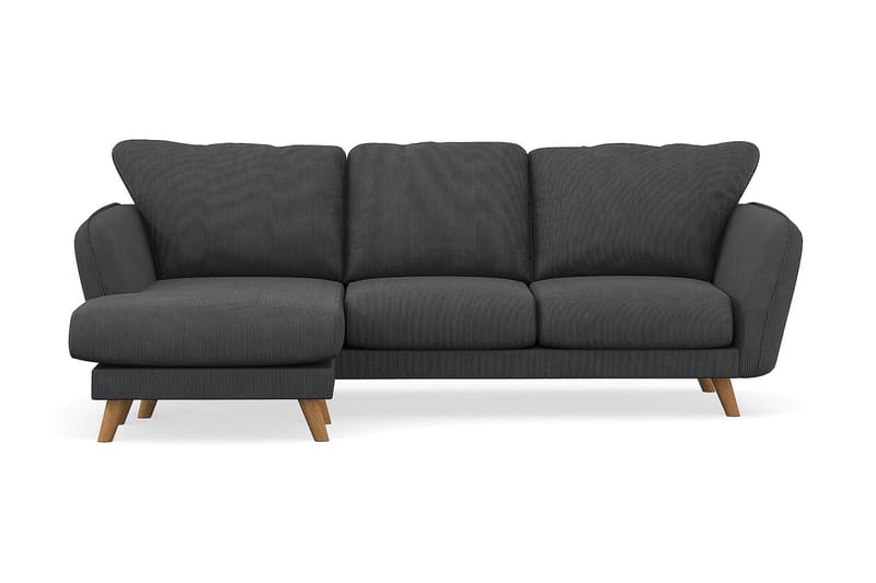 Trend Lyx 3-seter Divansofa Venstre - Mørkegrå Kordfløyel - Sofa med sjeselong - 4 seters sofa med divan