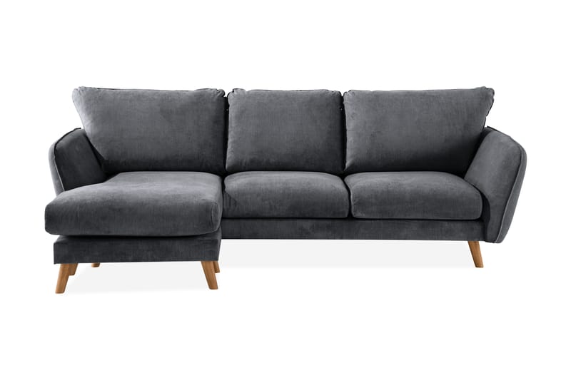 Trend Lyx 3-seter Divansofa Venstre - Mørkegrå/Eik - Sofa med sjeselong - 4 seters sofa med divan