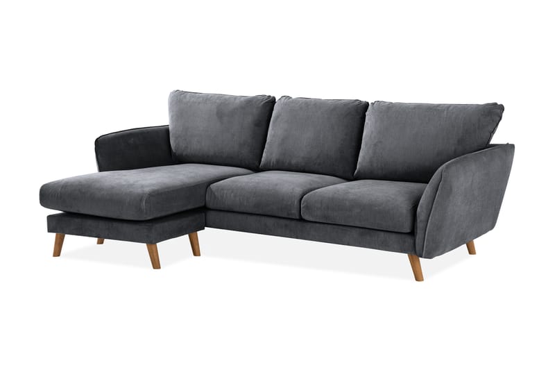 Trend Lyx 3-seter Divansofa Venstre - Mørkegrå/Eik - Sofa med sjeselong - 4 seters sofa med divan