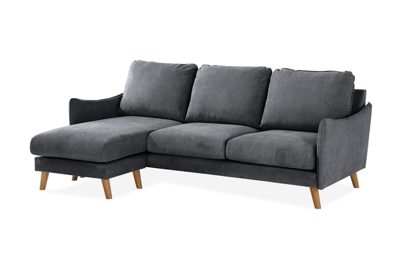 Trend Lyx 3-seter Divansofa Venstre - Mørkegrå/Eik - Sofa med sjeselong - 4 seters sofa med divan