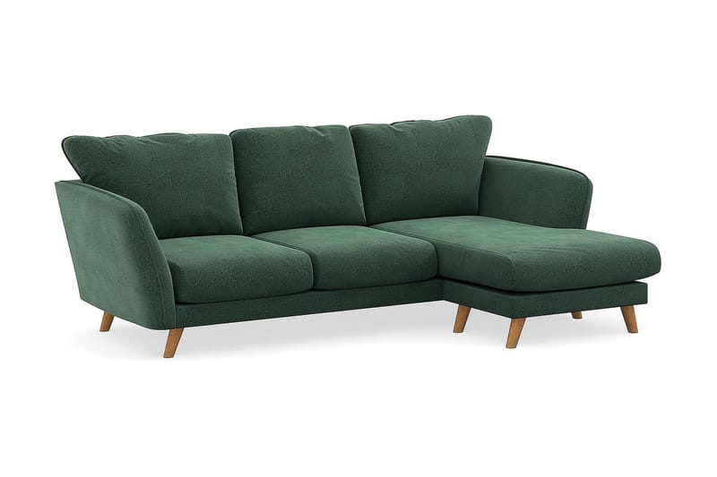 Trend Lyx 3-seters Høyrevendt L-formet Sjeselongsofa i Fløyel - Mørkegrønn - Møbler - Sofaer - Sofa med sjeselong - 4 seters sofa med divan