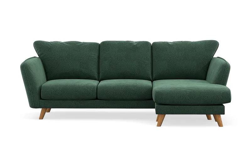 Trend Lyx 3-seters Høyrevendt L-formet Sjeselongsofa i Fløyel - Mørkegrønn - Møbler - Sofaer - Sofa med sjeselong - 4 seters sofa med divan